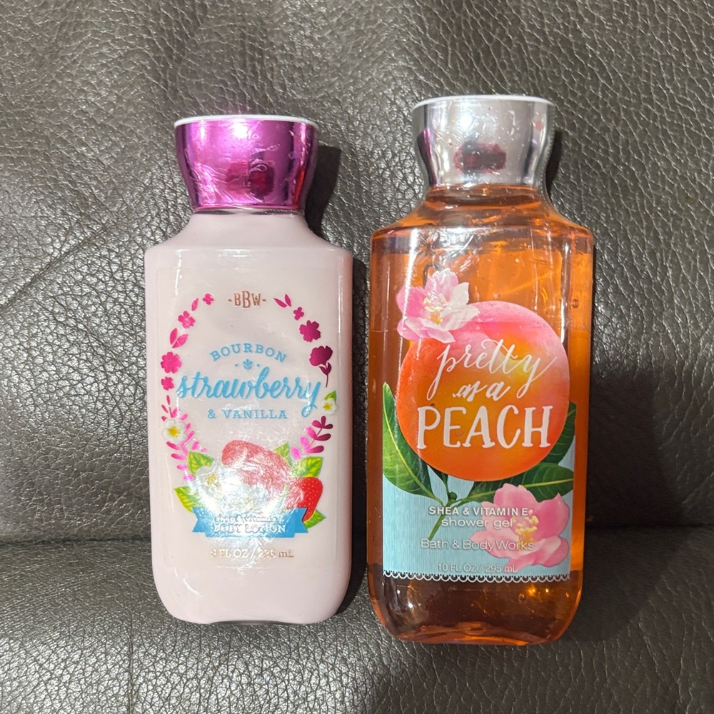 Bath and body pretty as a peach and bourbon strawberry body care